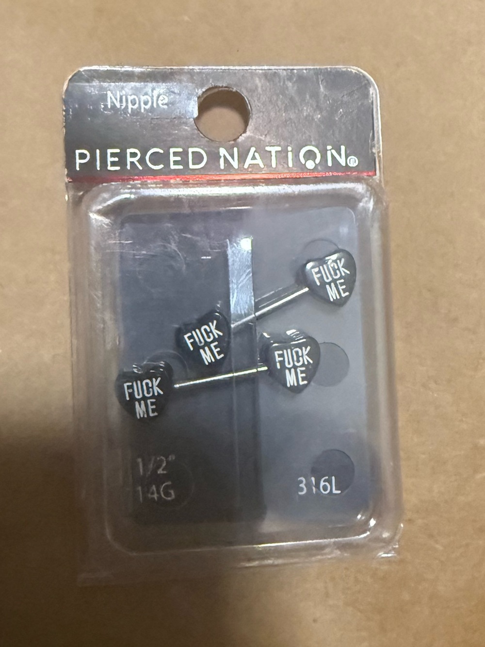 Pierced Nation Black Heart Nipple Barbells – 'F$$$ Me' Design